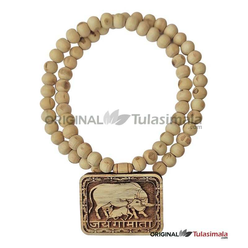 Jai Gaumata Tulsi Locket .3x5 Centimeters and 8mm Original Tulsi Beads Super Quality