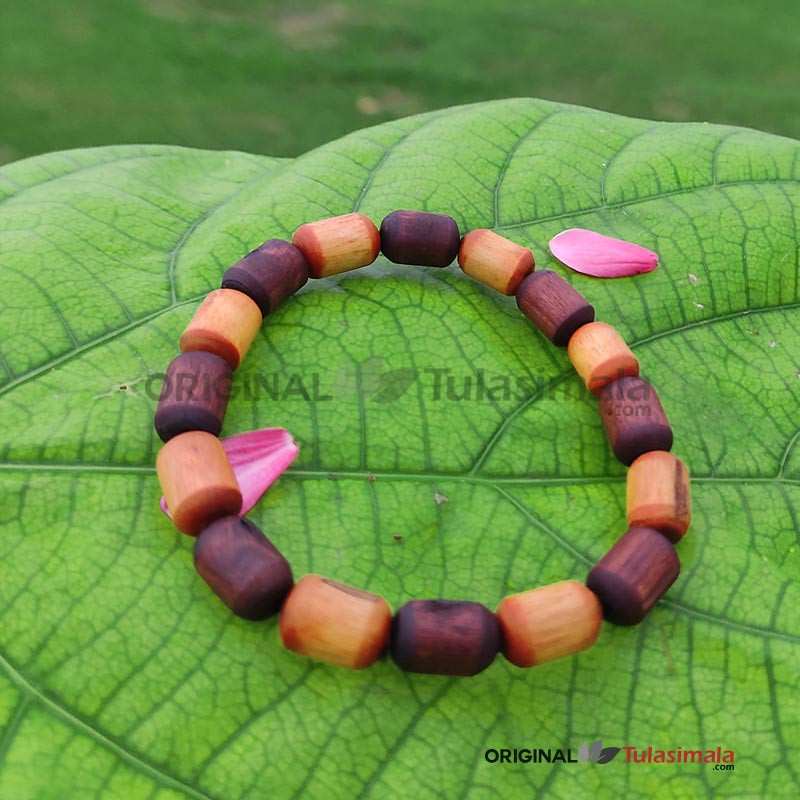 Golden & Brown Barrel Beads Tulsi Bracelet for Men and Women 8mm Bead Size 8 Inches Length