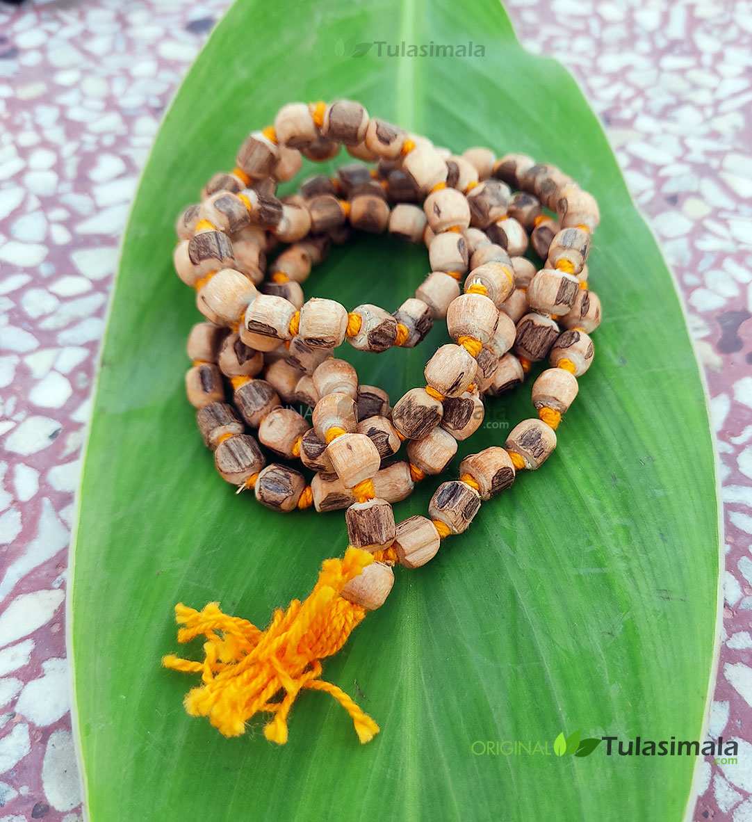 108+1 Beads Original Tulsi Japa Mala 8mm Raw Beads with Orange Tassel