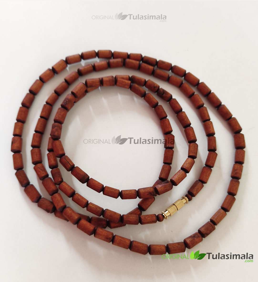 Three Round Tulasi Kanthi Mala Brown Barrel Tulsi Beads 5mm