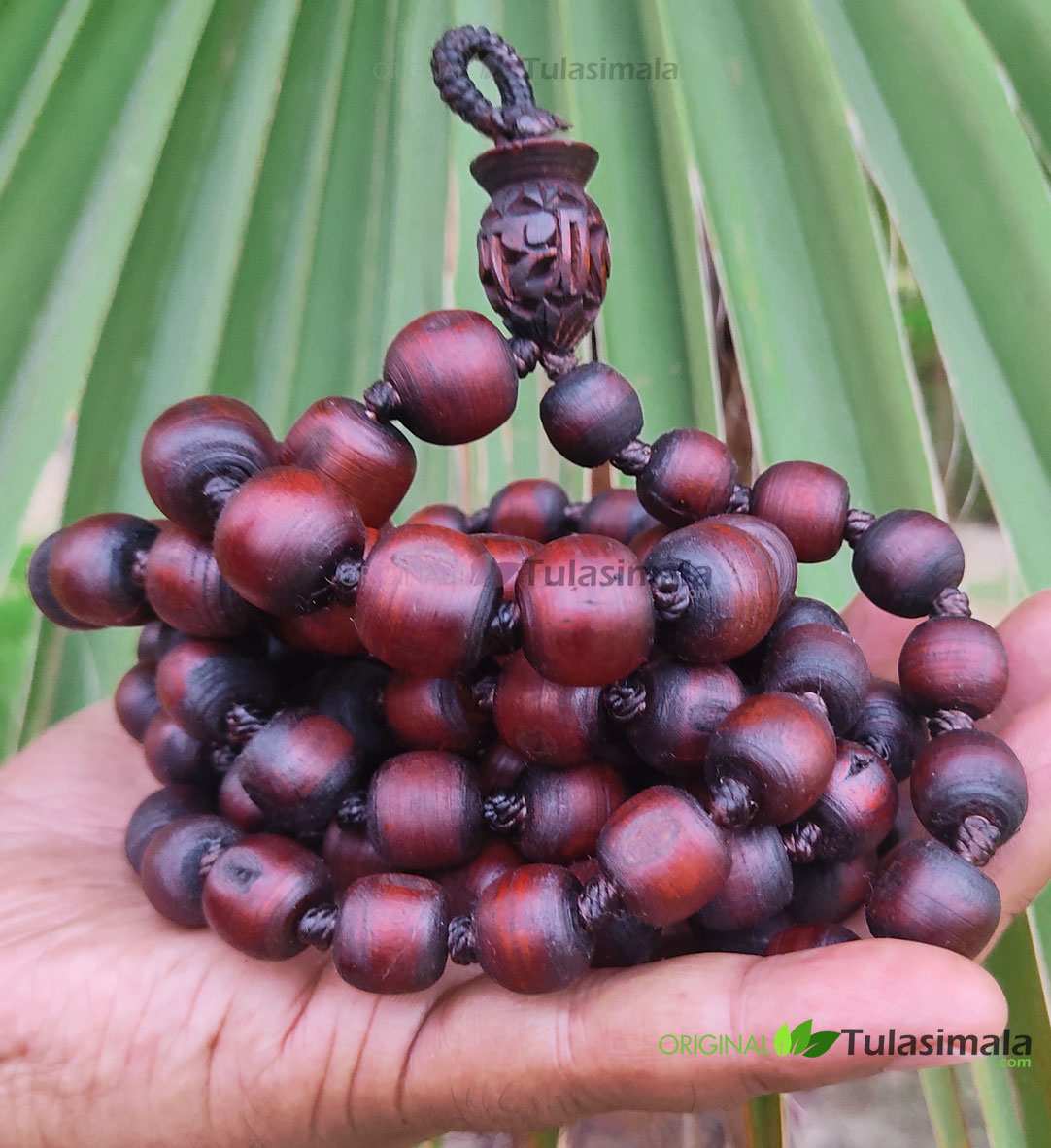 100% Original Tulsi Japa Mala 108+1 Beads Brown Black Color 10mm Beads Size 58 Inches Full Length Actual Photo Shown