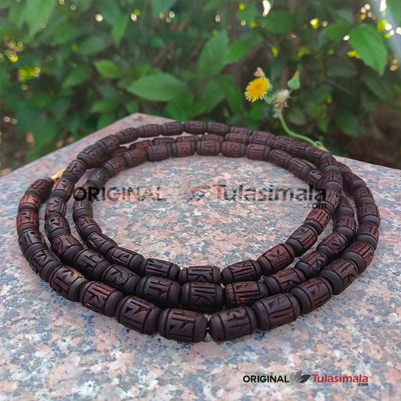 3 Round Original Tulsi Neck Mala Big Beads Size 14mm Dark Brown