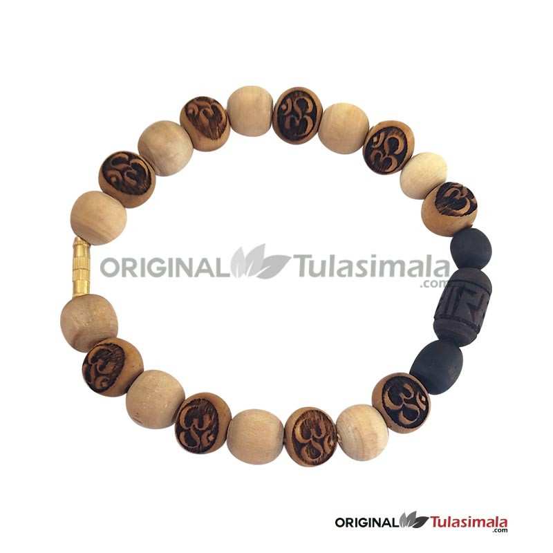 Om and Radha Carved Beads Bracelet 10mm Bead size
