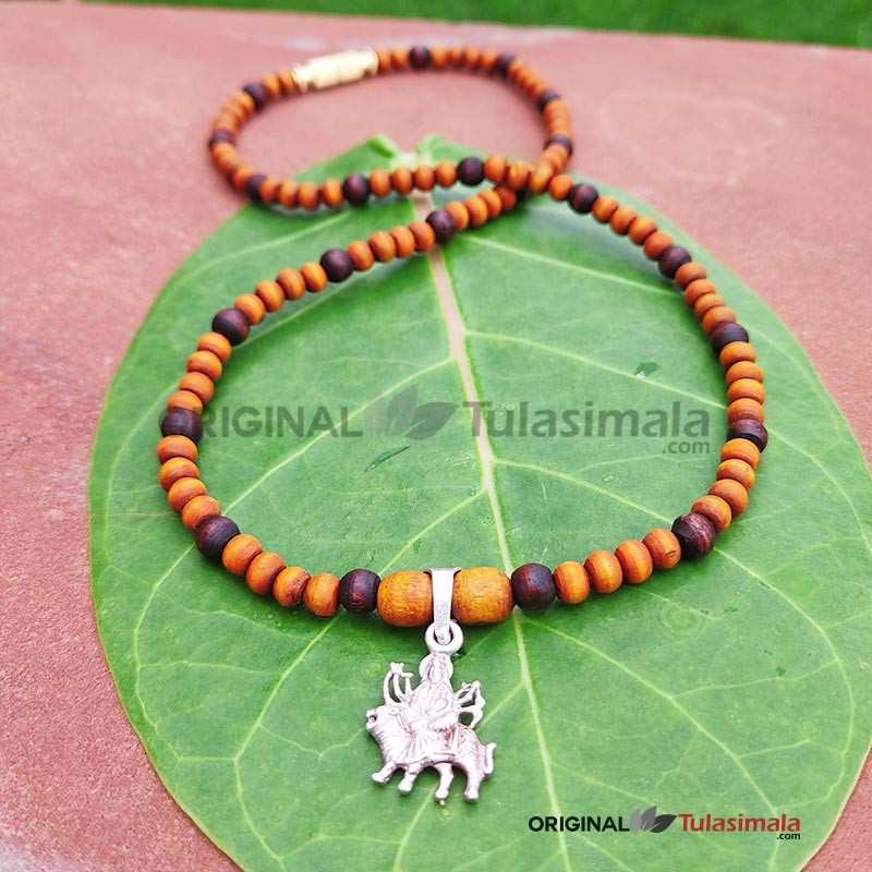 Pure silver locket sherawali maa original tulsi beads fine 4mm size mal total length 20 inches