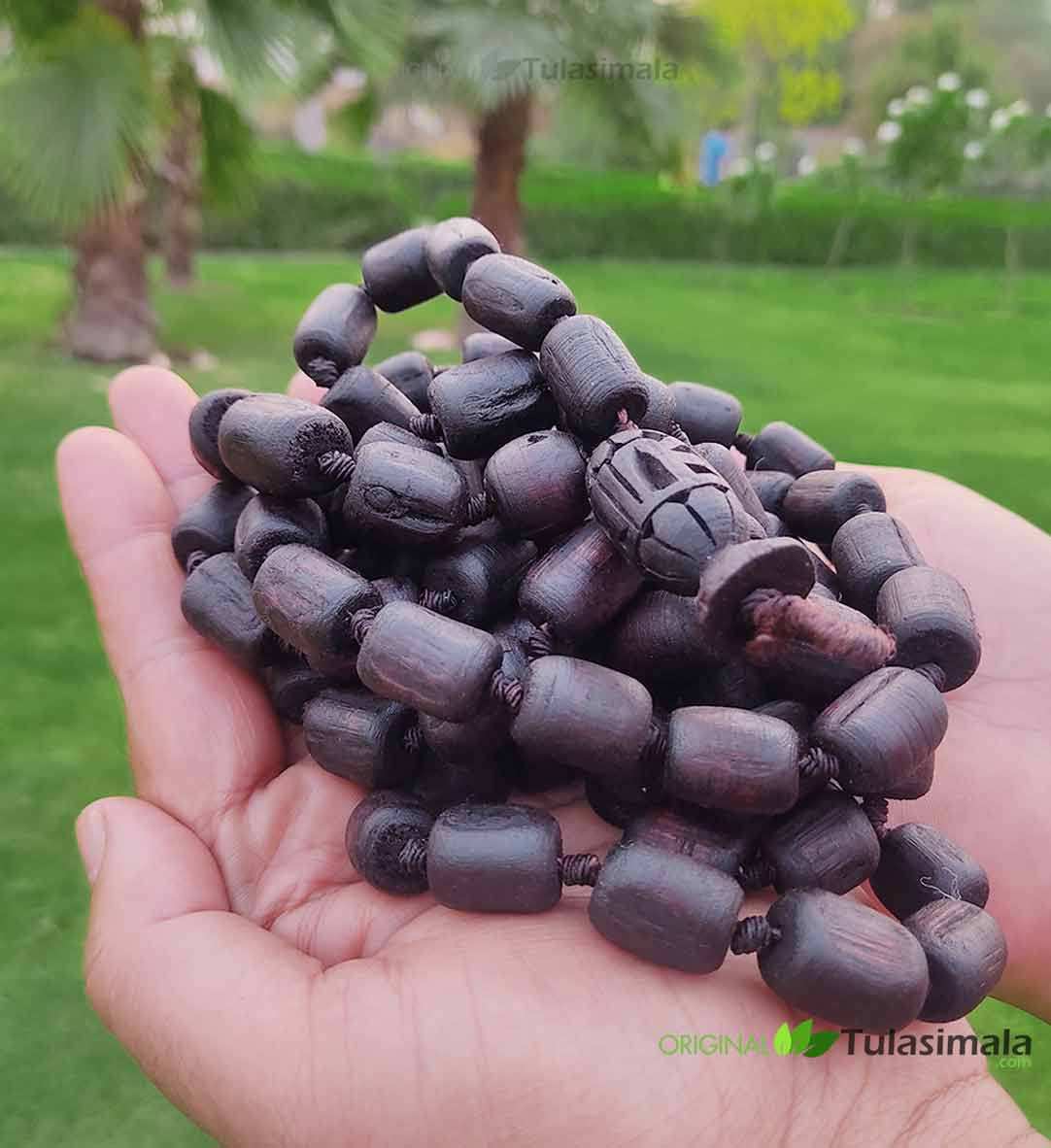 Black 108+1 Big to Small Barrel Beads Tulsi Japa Mala 18mm Beads Size 84 Inches Length