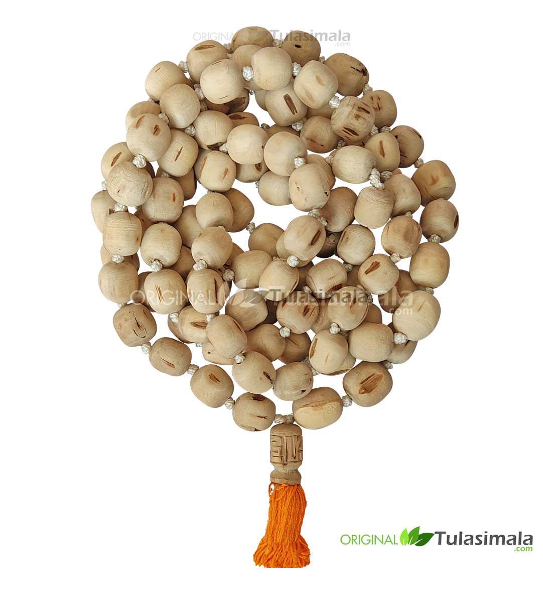 108+1 Fine Beads Tulsi Japa Mala with Orange Tassel
