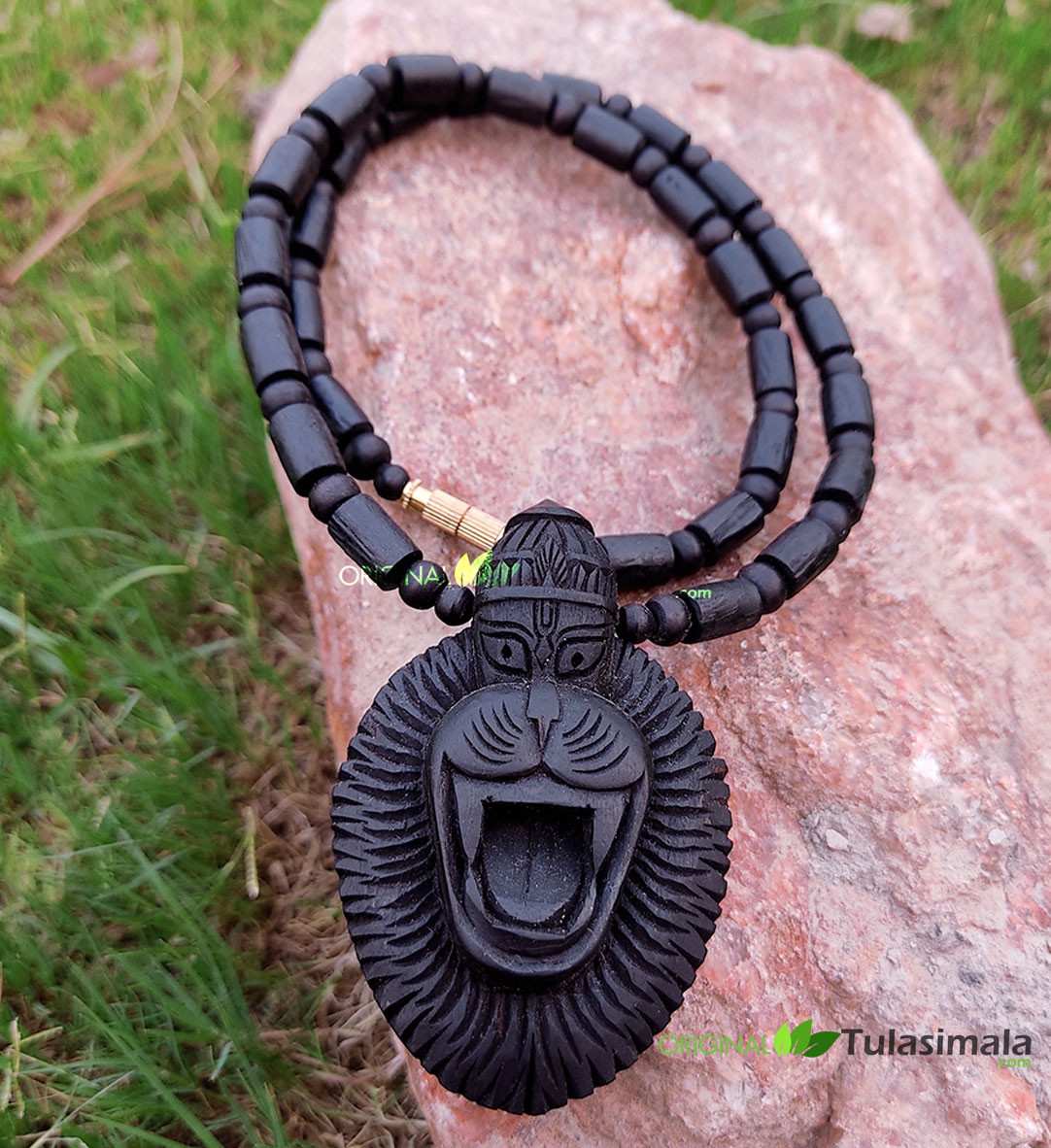 Shri Narasimha Dev Black Original Tulsi Mala 7.6x6.3 Centimeters Locket Size 7mm Tulasi Beads