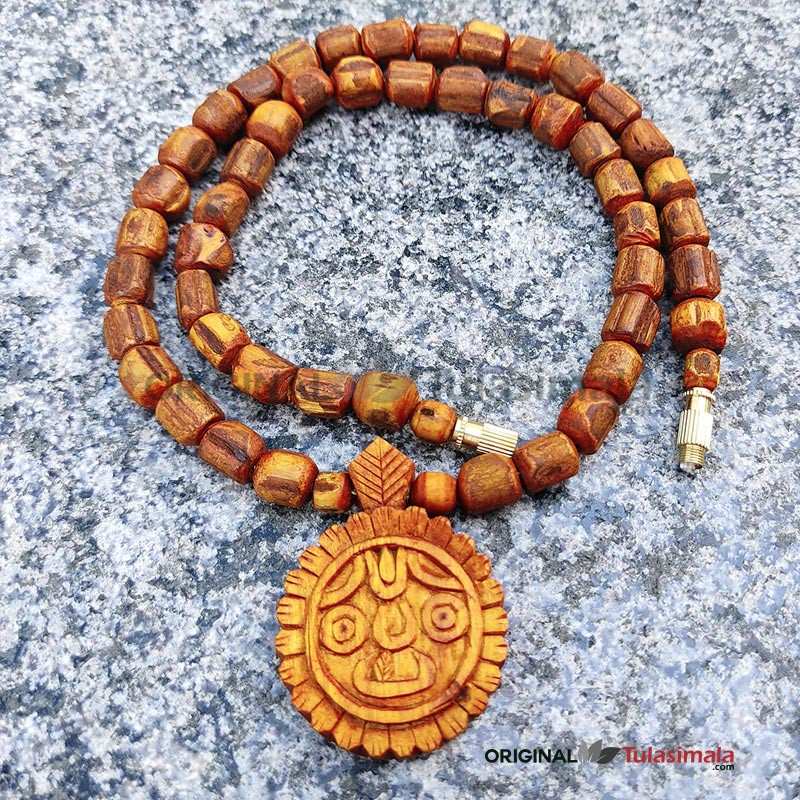 Golden Color Sri Jagganath Pendant Tulsi Locket Mala 1.5 inches Locket Size with 10mm Original Tulasi Beads 22 Inches total Mala Length