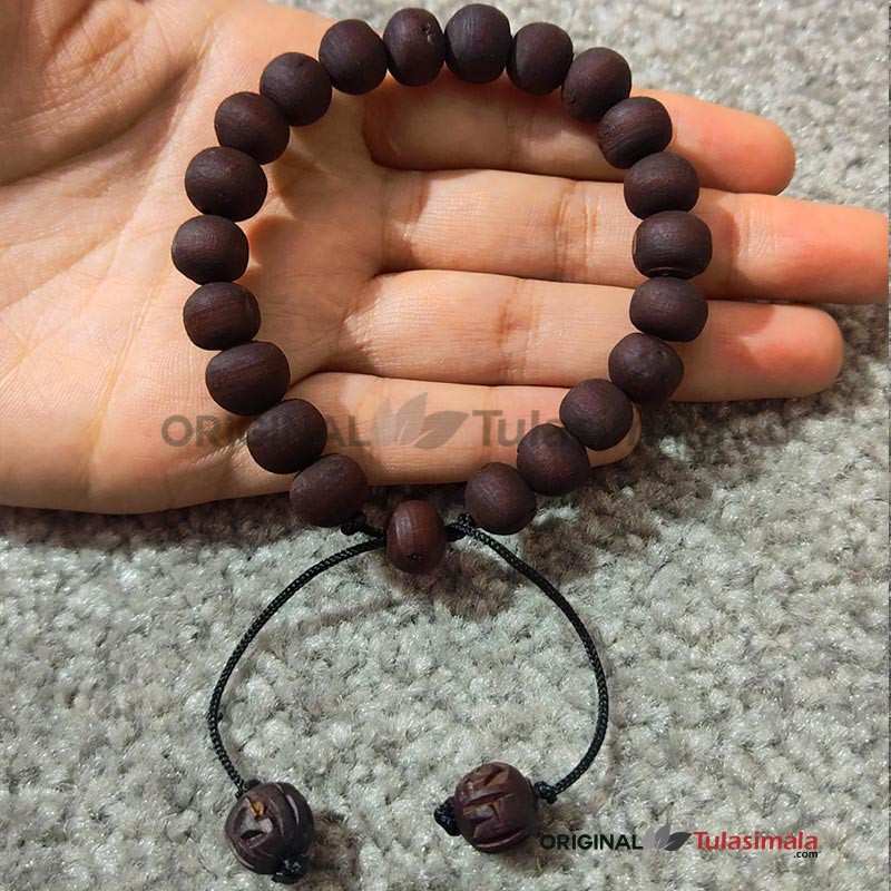 Brown Tulsi Beads Bracelet 10mm Bead Size Flexible & Adjustable Thread