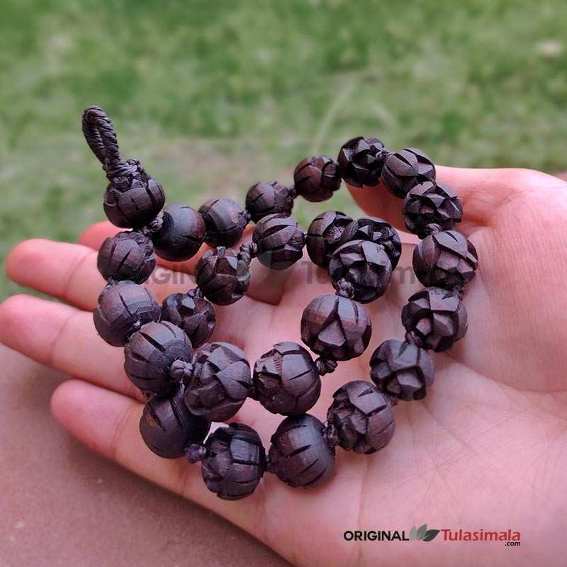 Original tulsi handmade design Lotus 27+1 Tulsi Beads Japa Mala 12mm beads dark brown color