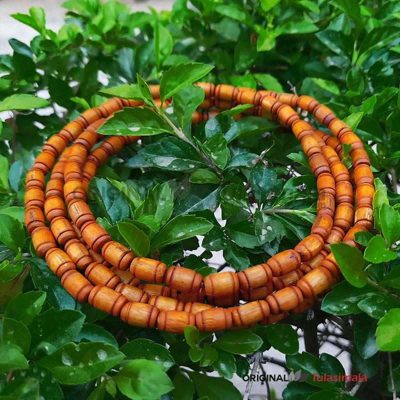 Original Tulsi Beads 6mm Bead Size Three Round  Original Tulsi Kanthi Mala Golden Colour 51 Inches Full Length