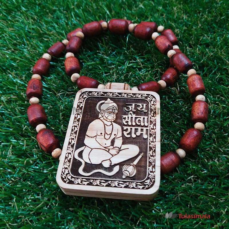 Shri Bageshwar Hanuman Bhaktmal With Barrel Beads Tulsi Locket Mala