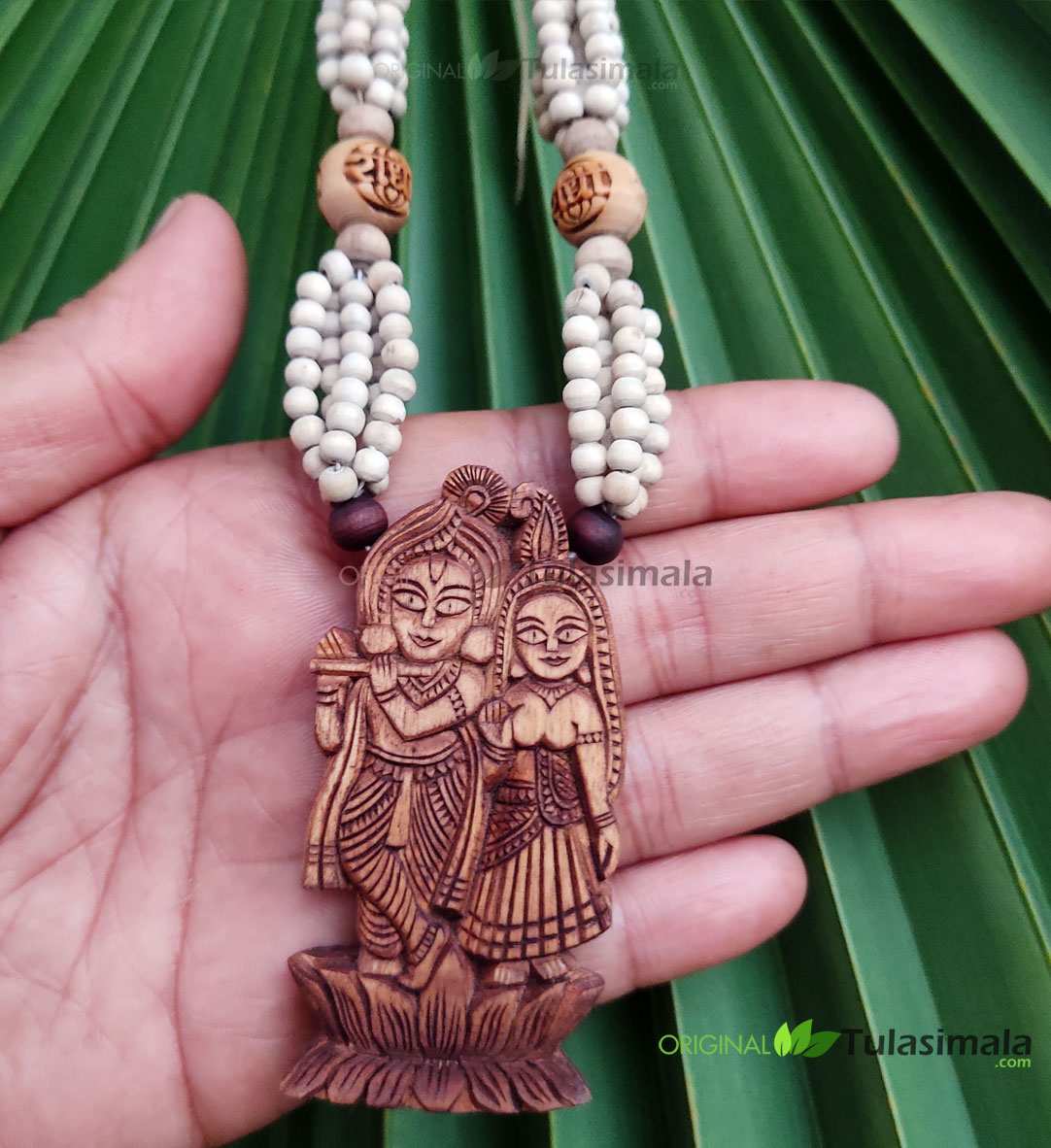 Shri Radha Krishna Original Tulsi Locket Panch Layer Mala with Krishna Carved Tulsi Beads