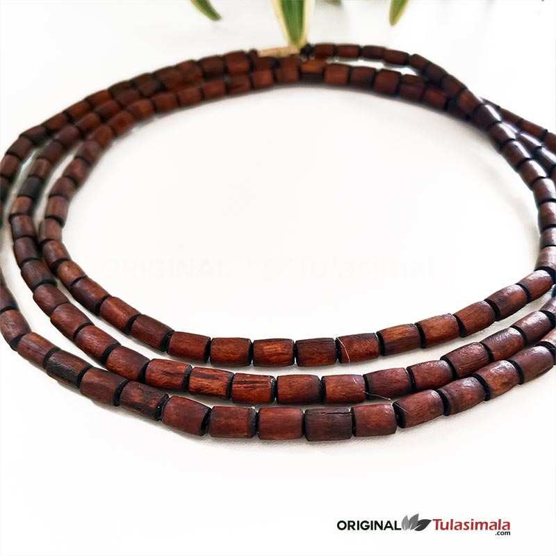 3 Round Original Tulsi Neck Mala in Light Brown Color 6mm  Beads Size Mala Total Length 129 Centimeter