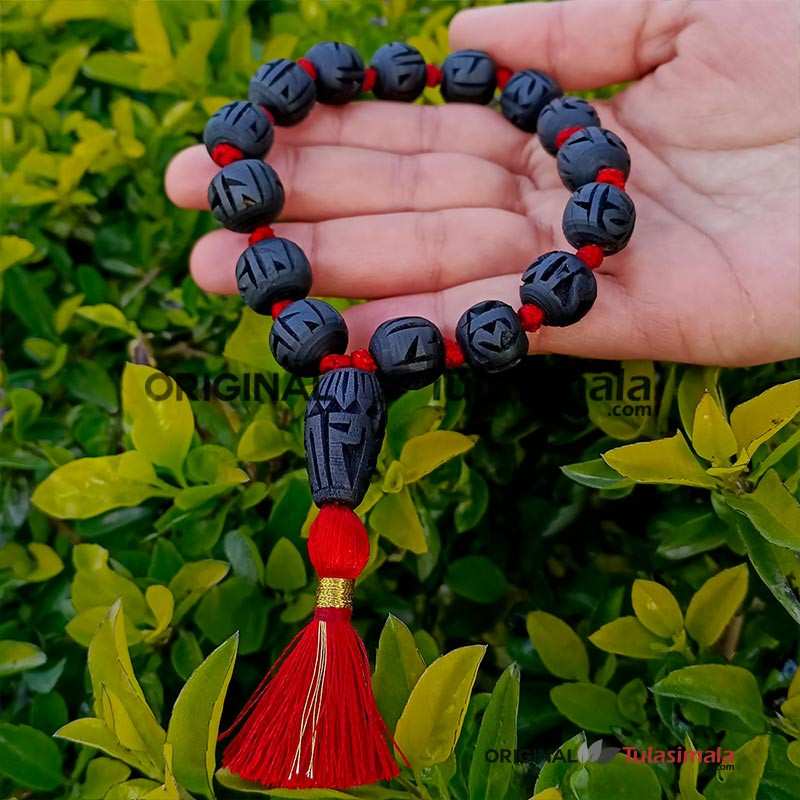 Tulsi Bracelet For Men & Women Shyama Tulsi with red Tassel 8.5 Inches Length