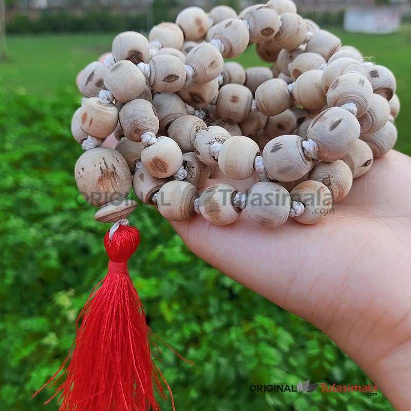 108+1 Beads Original Tulsi Japa Mala with Red Tassel